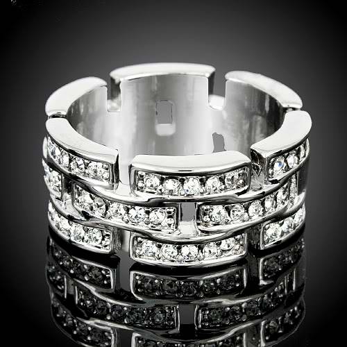 3-ROW LINK STYLE SWAROVSKI CRYSTALS RING-sz8.5